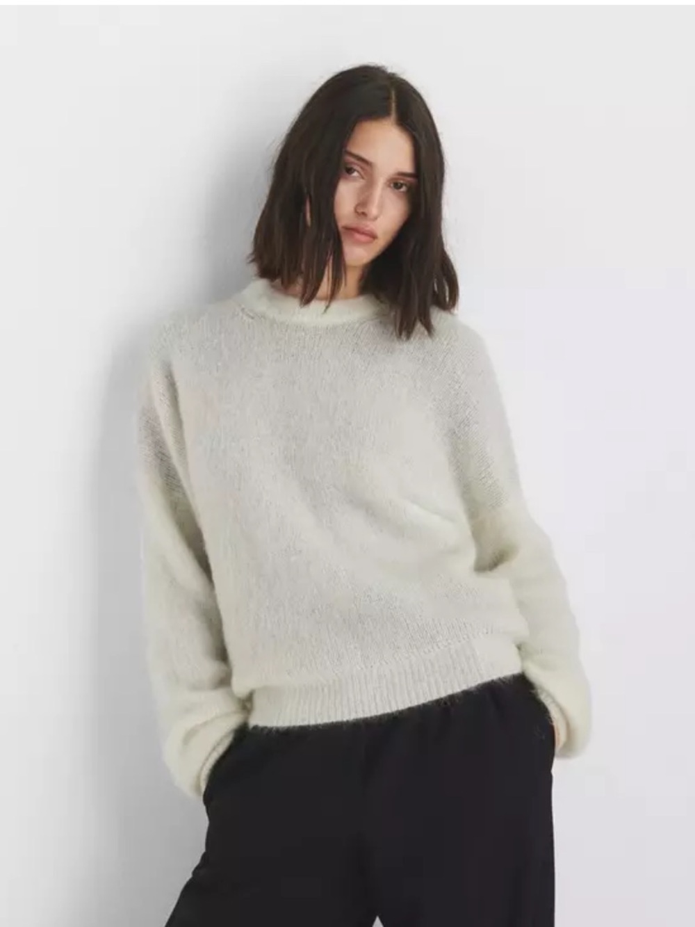 rag & bone Mohair Blend Crew Sweater in Light Cream